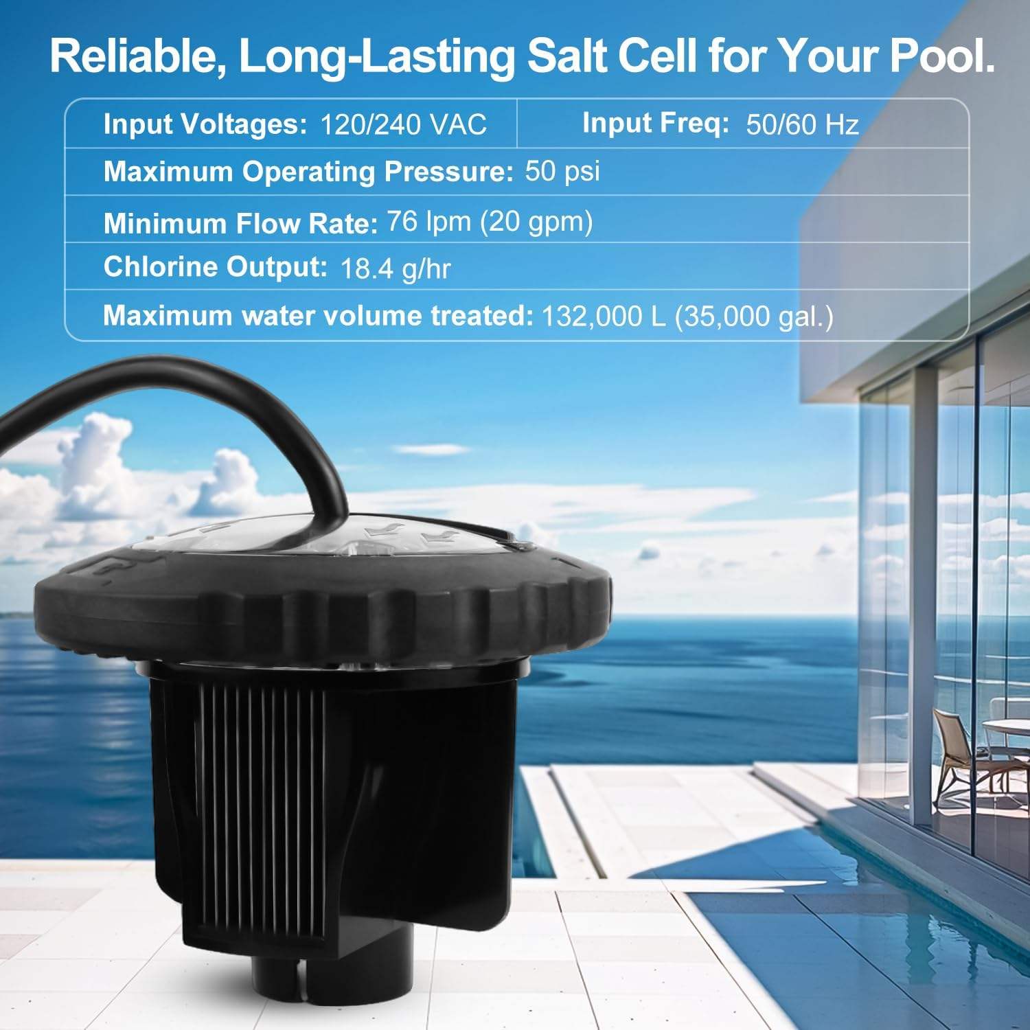 Salt Water Chlorinator Cell - 모델 TRUCLEAR11KU R0693900용 O-링이 포함된 염전셀