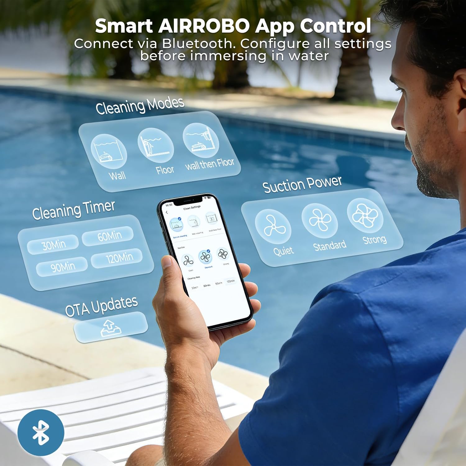 Pool Robot Cleaner Cordless - 무선 로봇식 수영장 청소기, 5000 GPH,