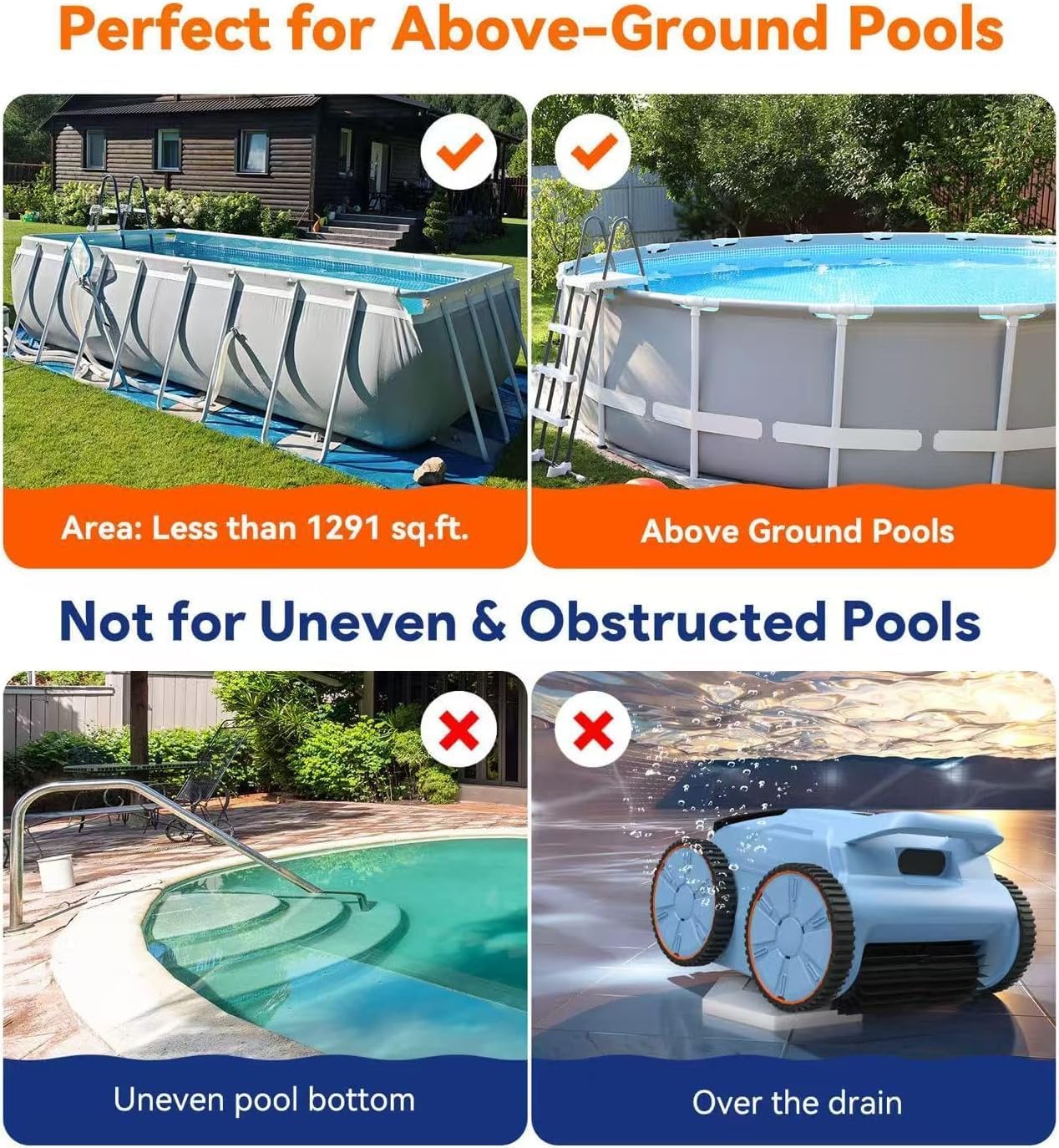 Pool Robot Cleaner Cordless - 무선 로봇식 수영장 청소기, 180분 작동